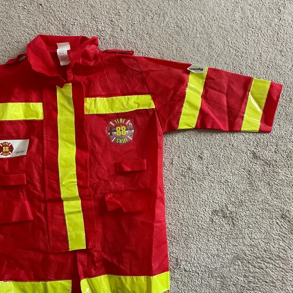 Kids Red Fire Chief Costume Jacket with Yellow Reflective Stripes